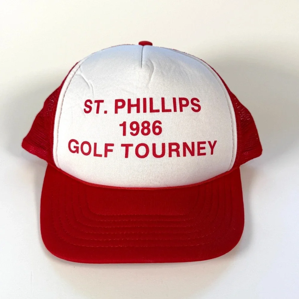 Vintage 1986 St Phillips Golf Tourney Trucker Hat Foam Red White‎ Snapback 80s